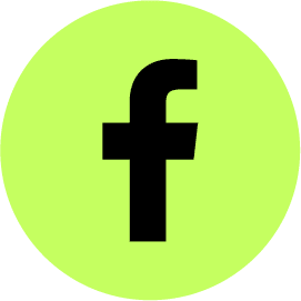 Facebook logo in black on a light green circle background.